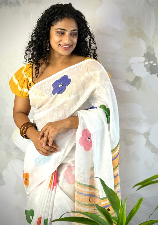 Florals Semi Linen saree
