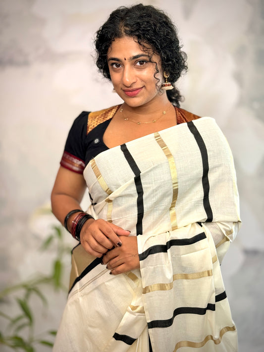 Stripe Kerala Cotton saree