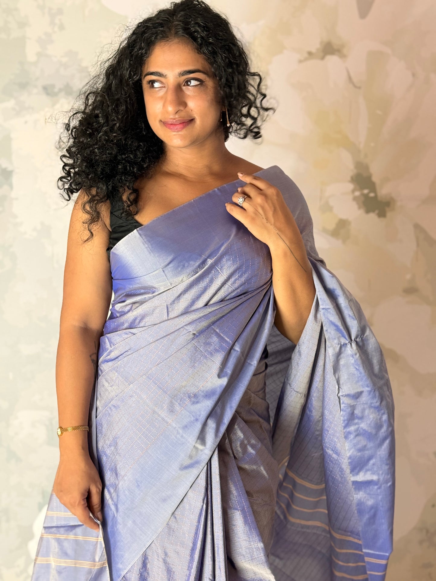 Semi Silk zari check saree