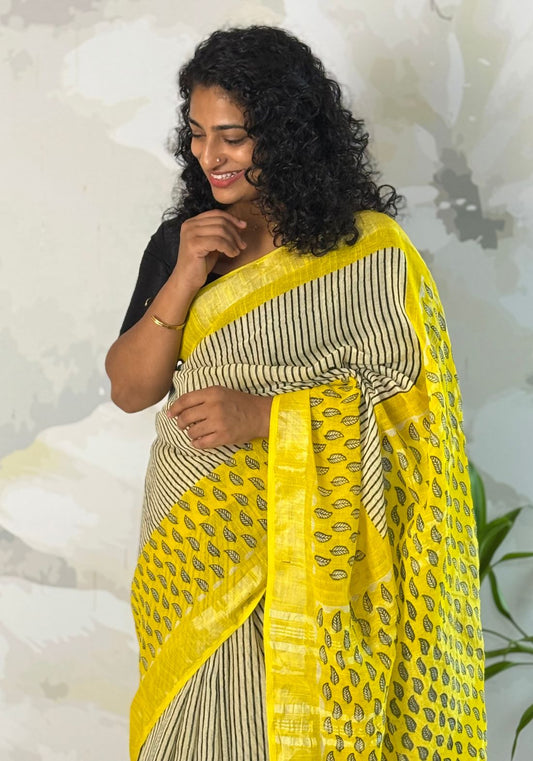 Terra cotton linen saree