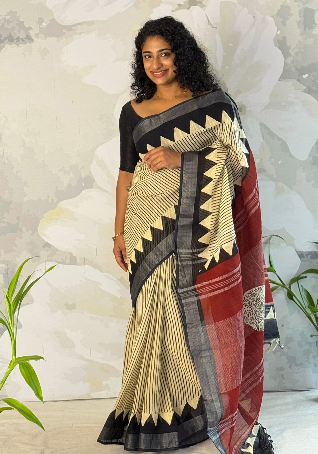 Terra cotton linen saree