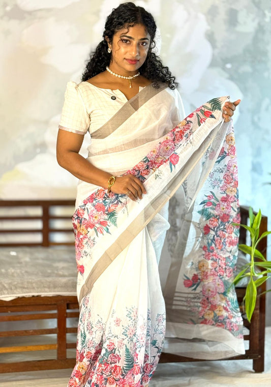 Semi Linen floral Saree