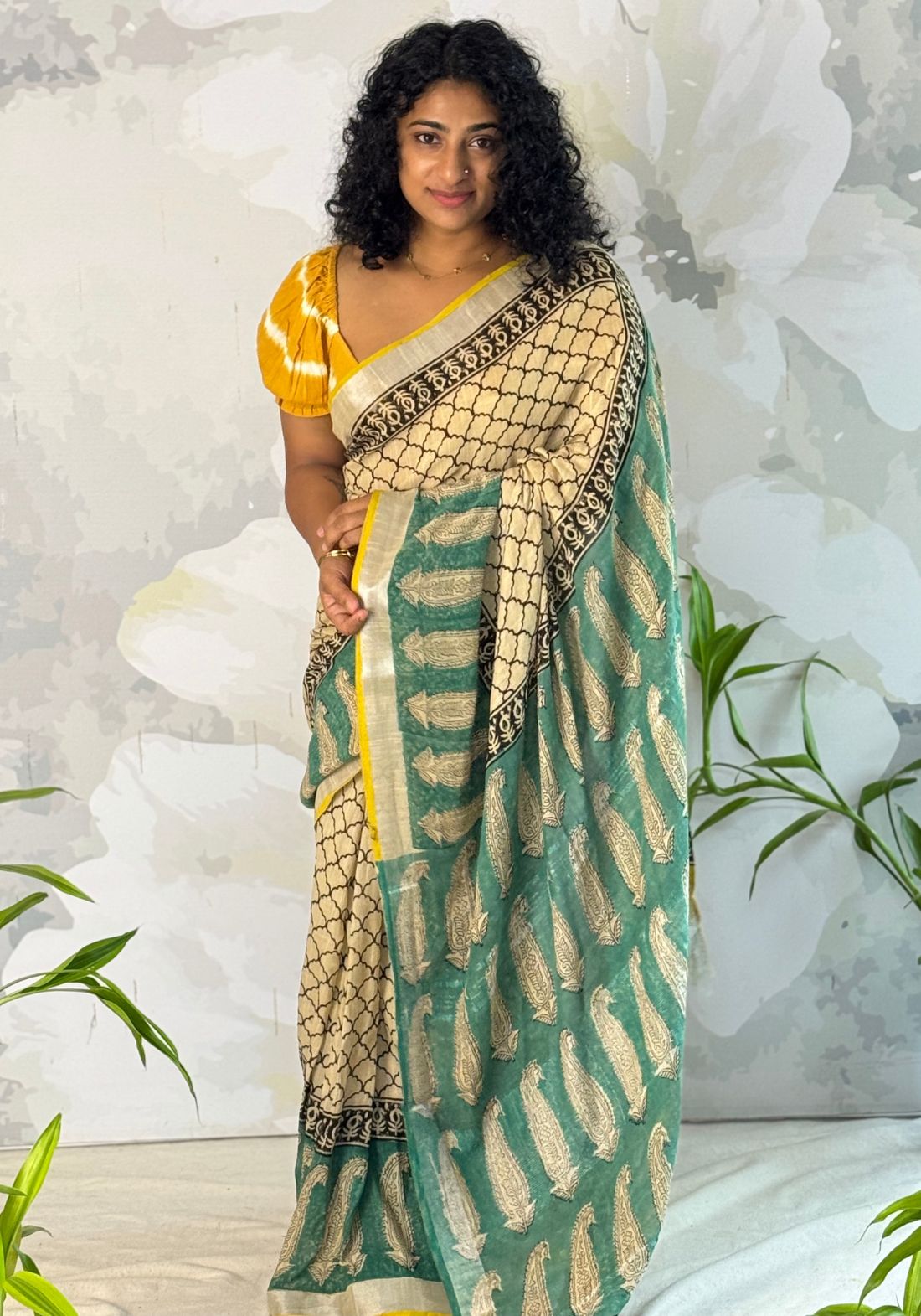 Terra cotton linen saree