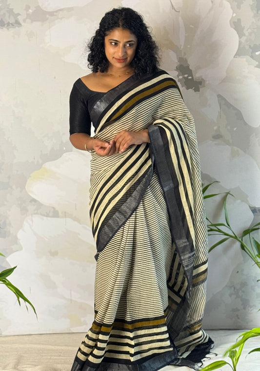 Terra cotton linen saree
