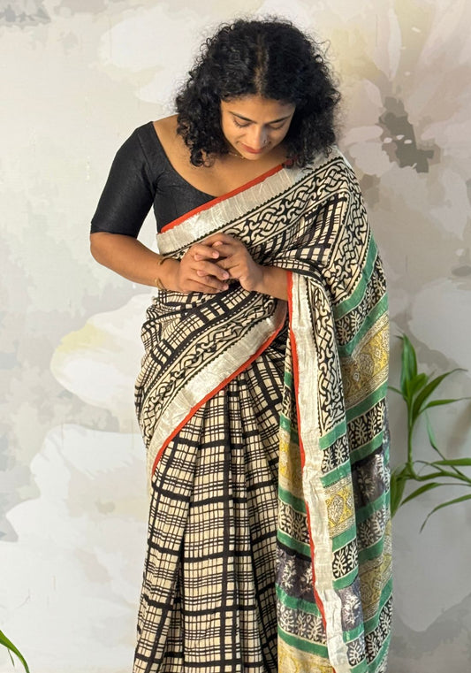 Terra cotton linen saree