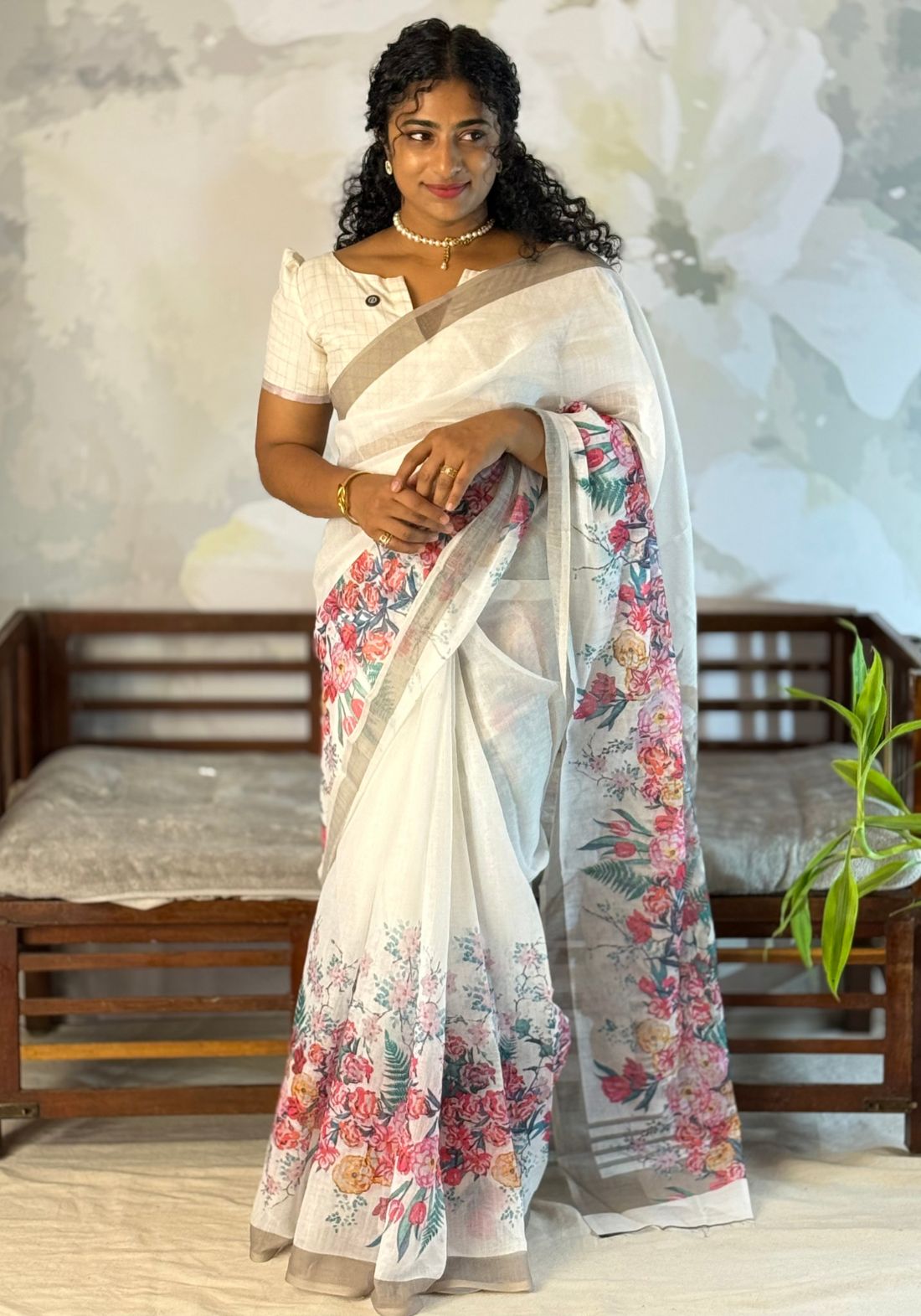 Semi Linen floral Saree