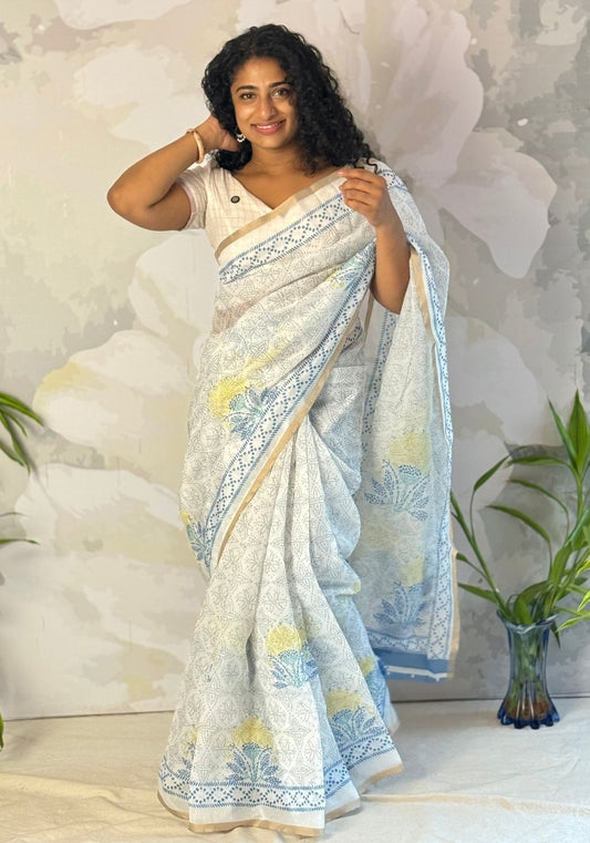 Floral Semi Linen Saree