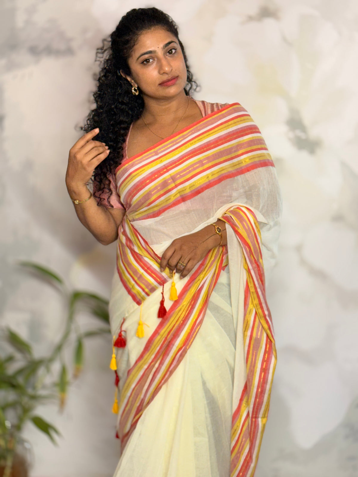 Mul Mul multi color border saree