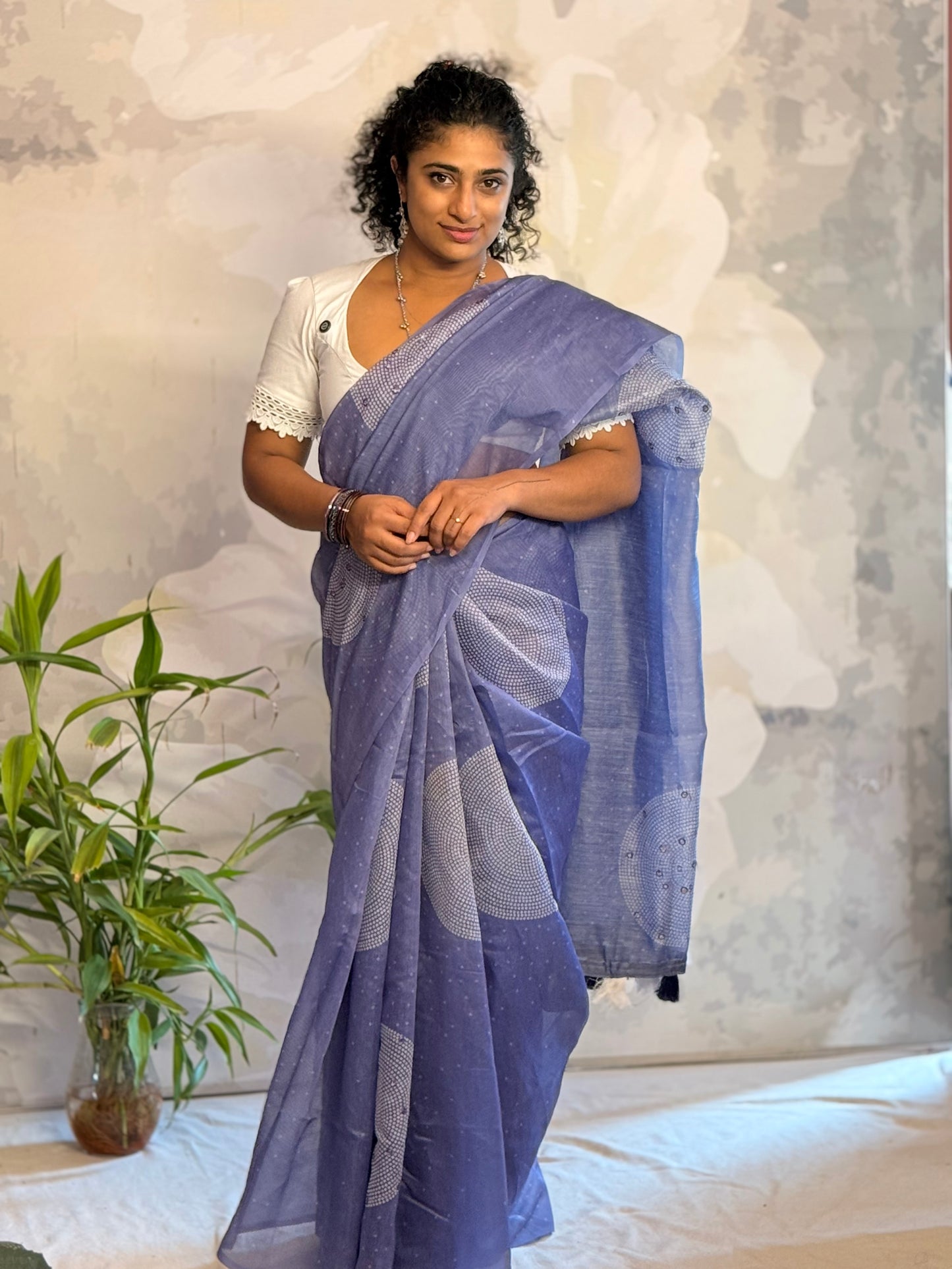 Bandhini print semi linen saree