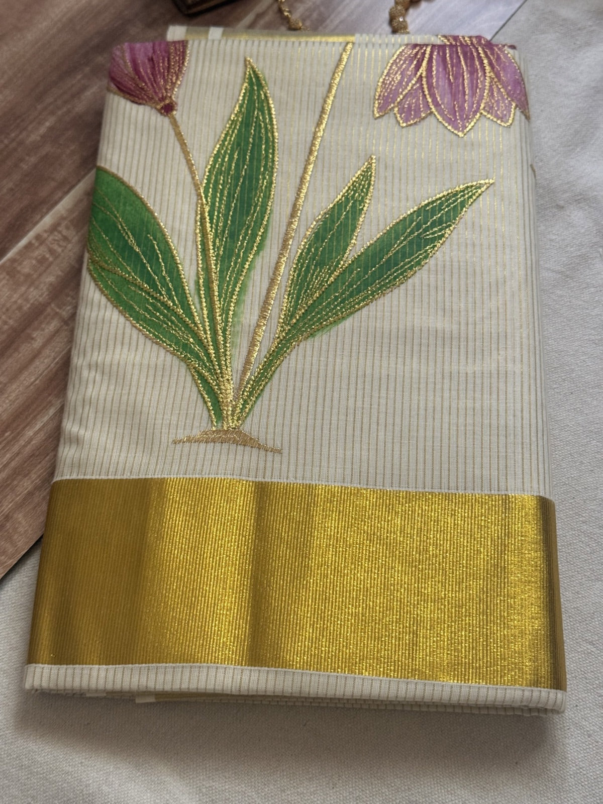 Kerala Cotton embroidered saree