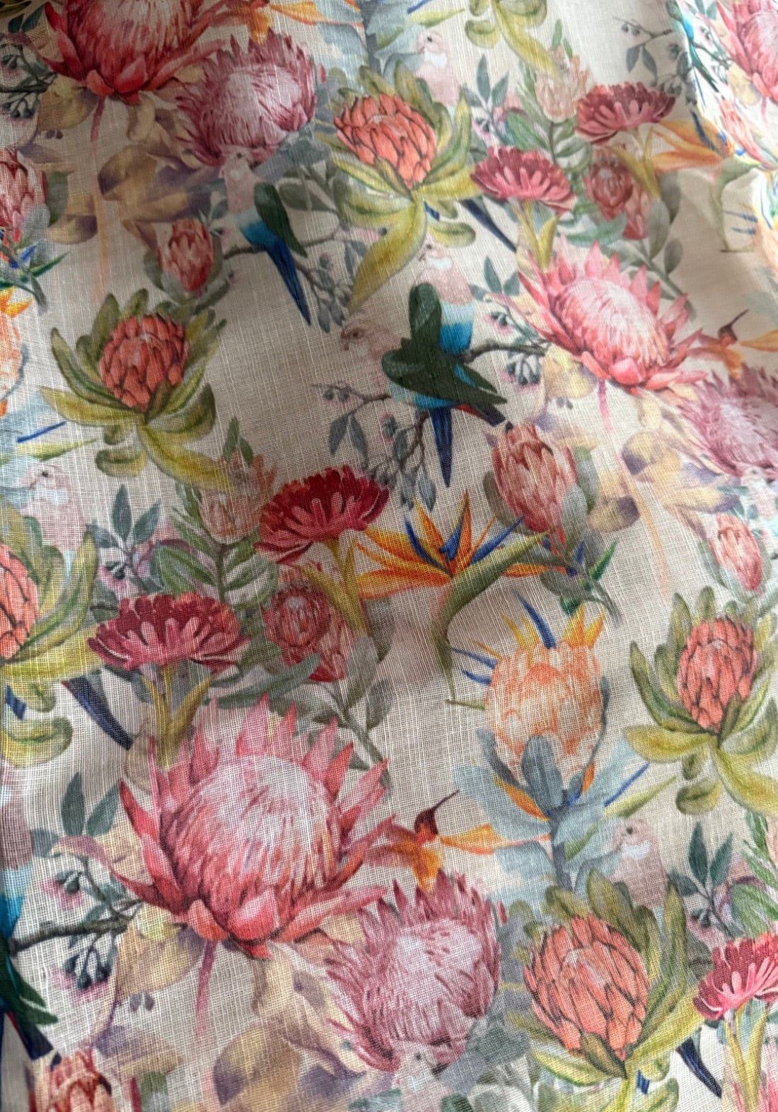 Floral beige semi linen saree