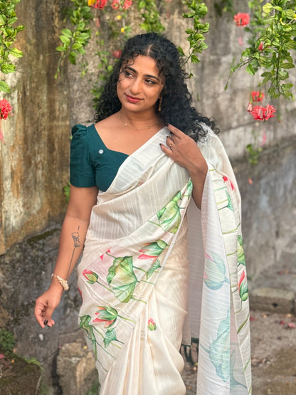 Semi Tussar Lotus saree