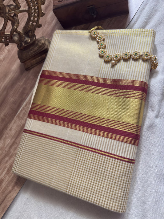 Tissue check Cotton saree