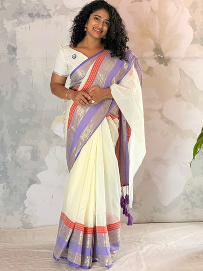 Mul Mul Kanchi Border saree