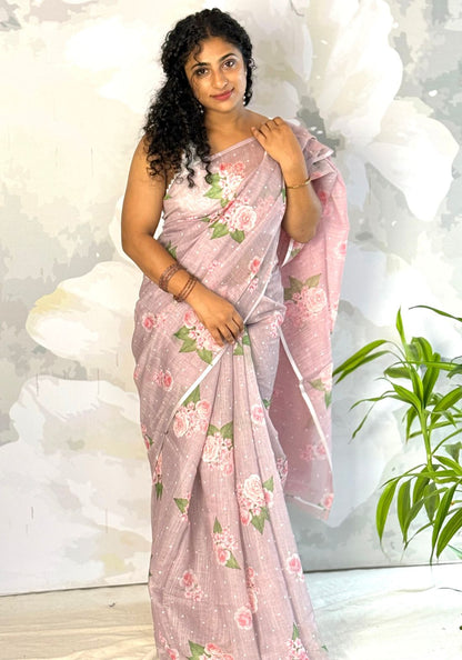 Roses Semi Linen Saree