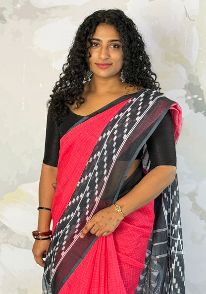 Hot Pink Semi Linen Saree