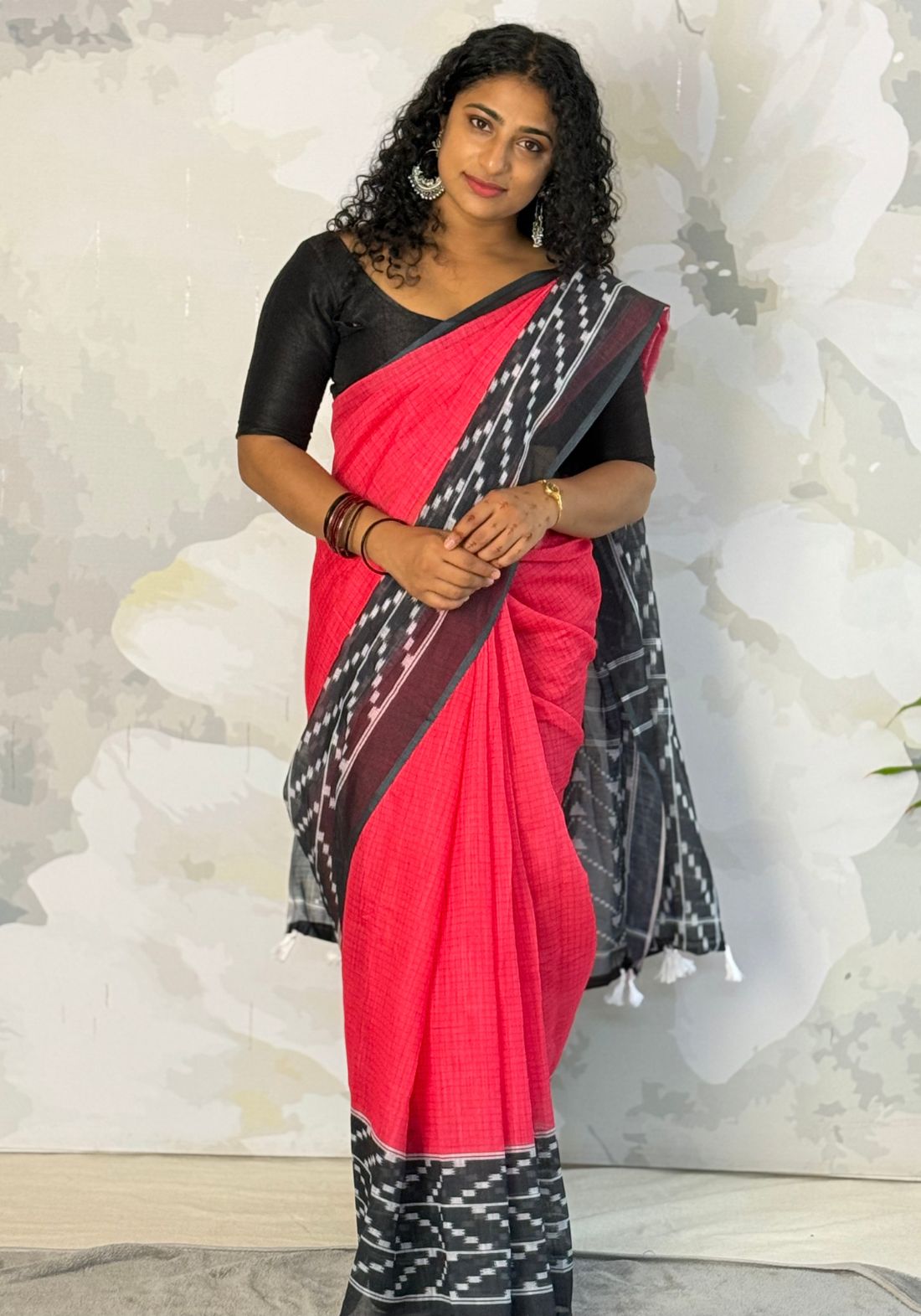 Hot Pink Semi Linen Saree