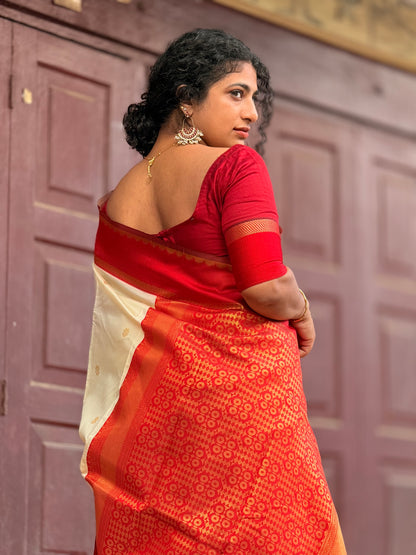 Semi Silk off white saree