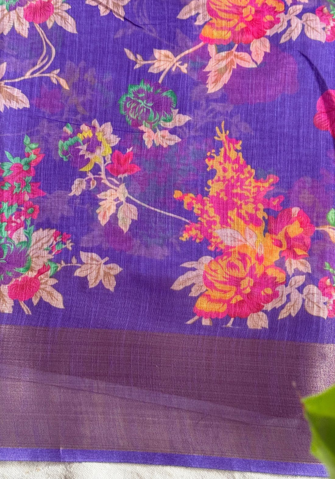 Purple flora Semi Linen Saree
