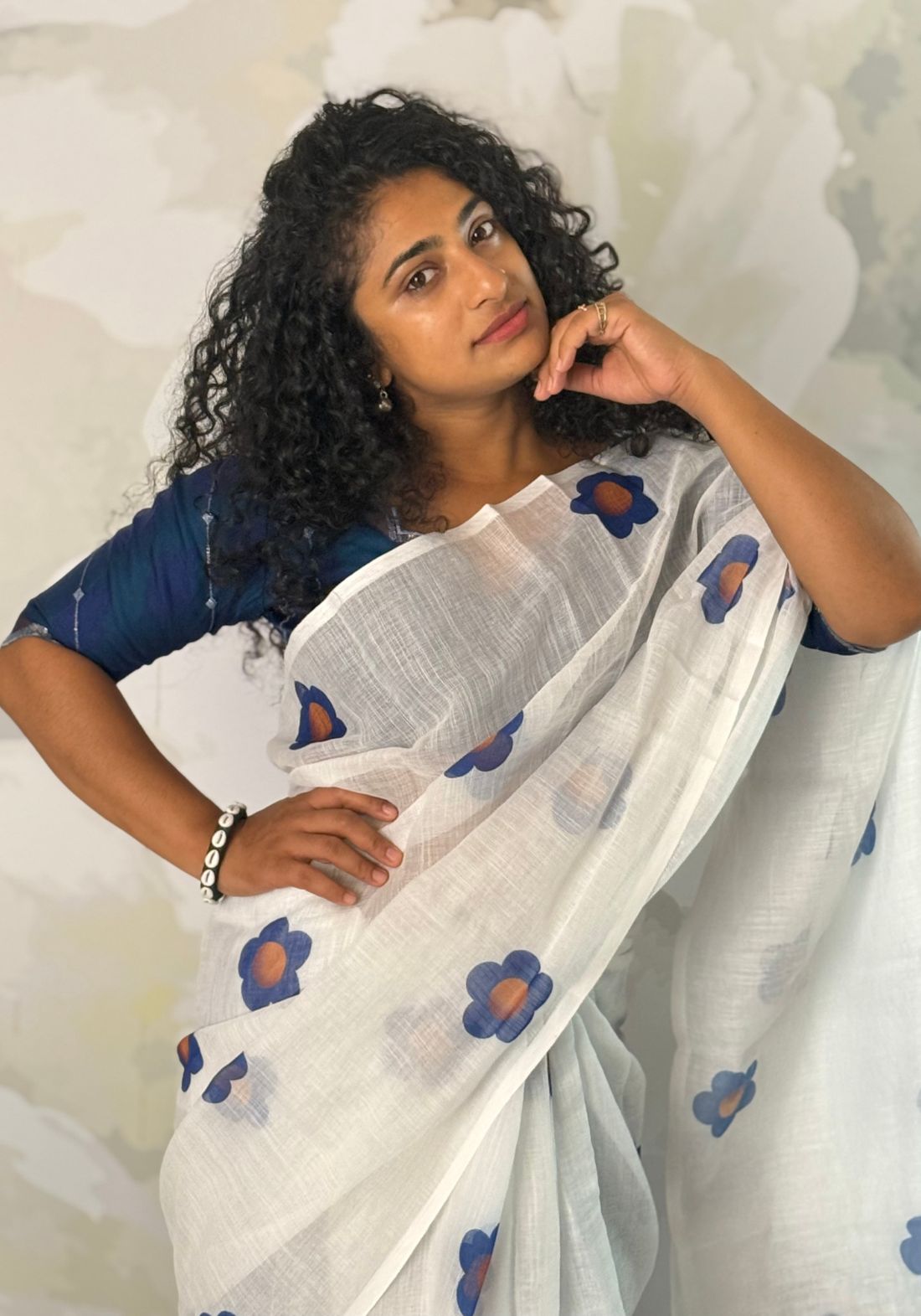 Floral Semi Linen Saree