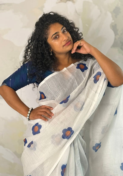Floral Semi Linen Saree
