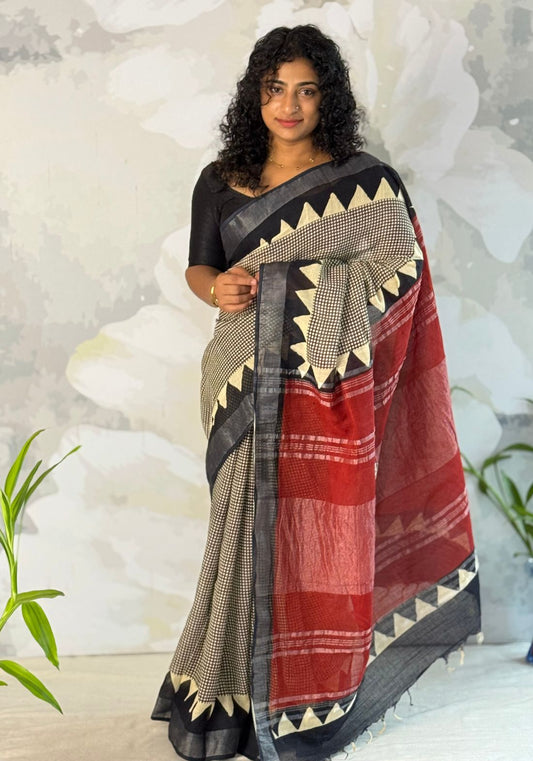 Terra cotton linen saree