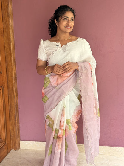 Floral semi linen saree