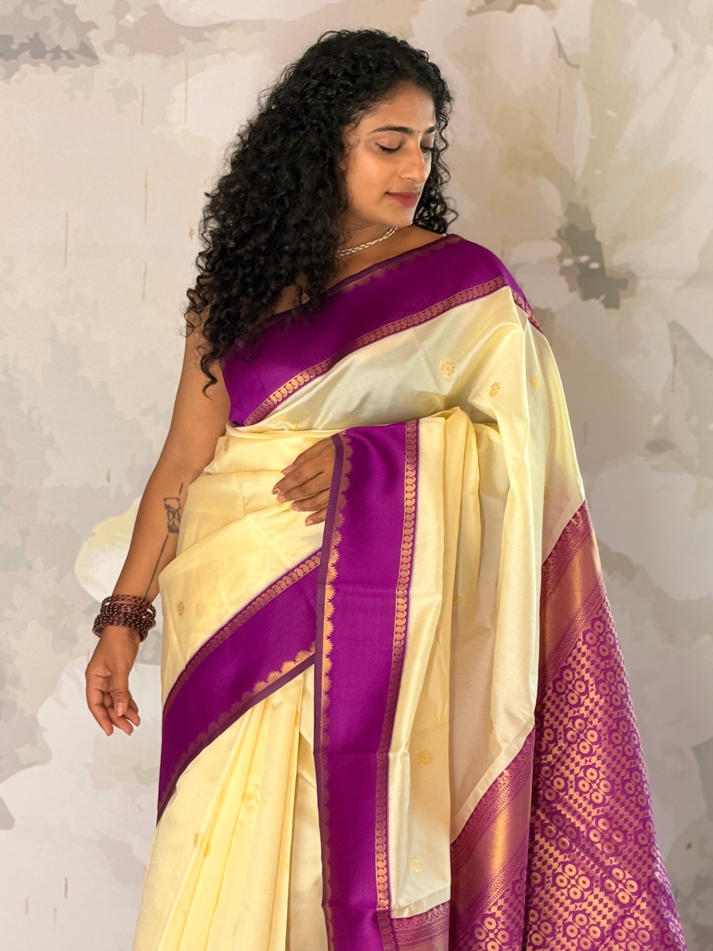 Semi Silk off white saree