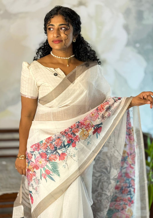 Semi Linen floral Saree