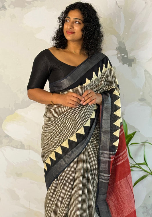 Terra cotton linen saree