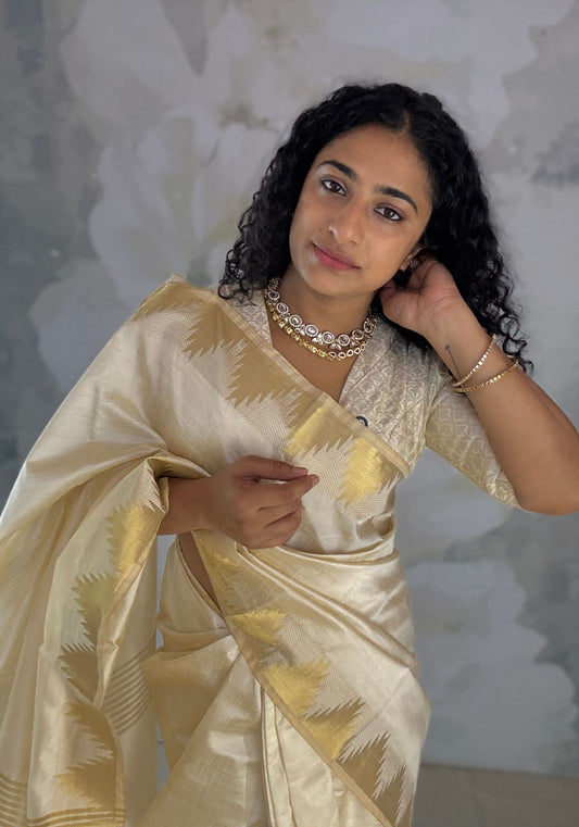 Semi Tussar Temple Saree