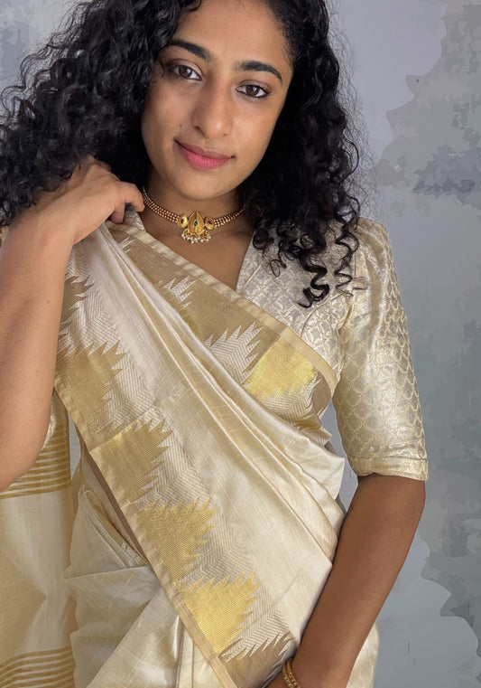 Semi Tussar Temple Saree
