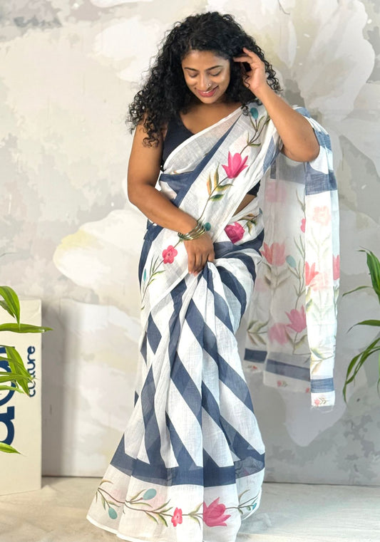 Stripe Painted Saree Look