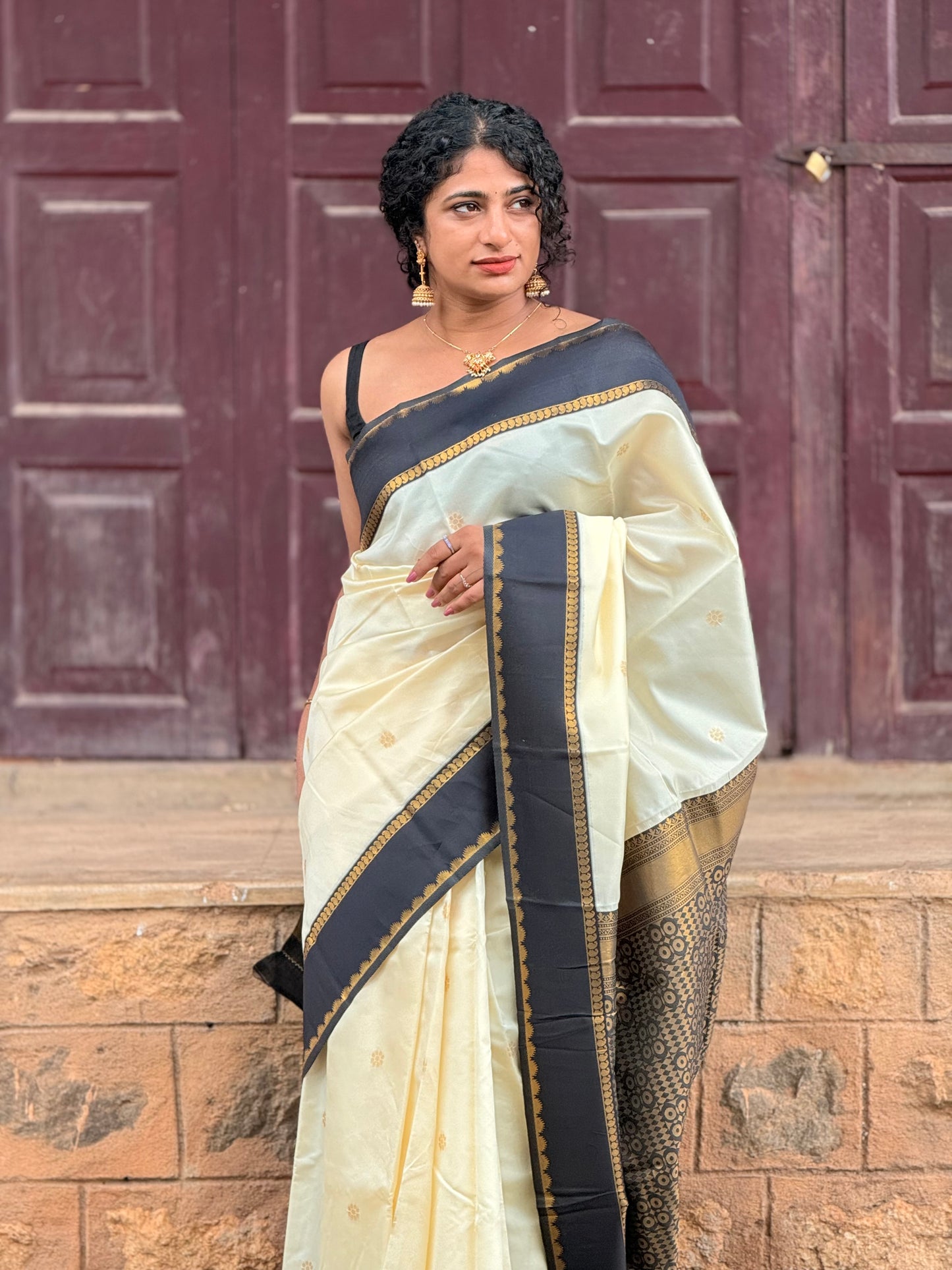 Semi Silk off white saree
