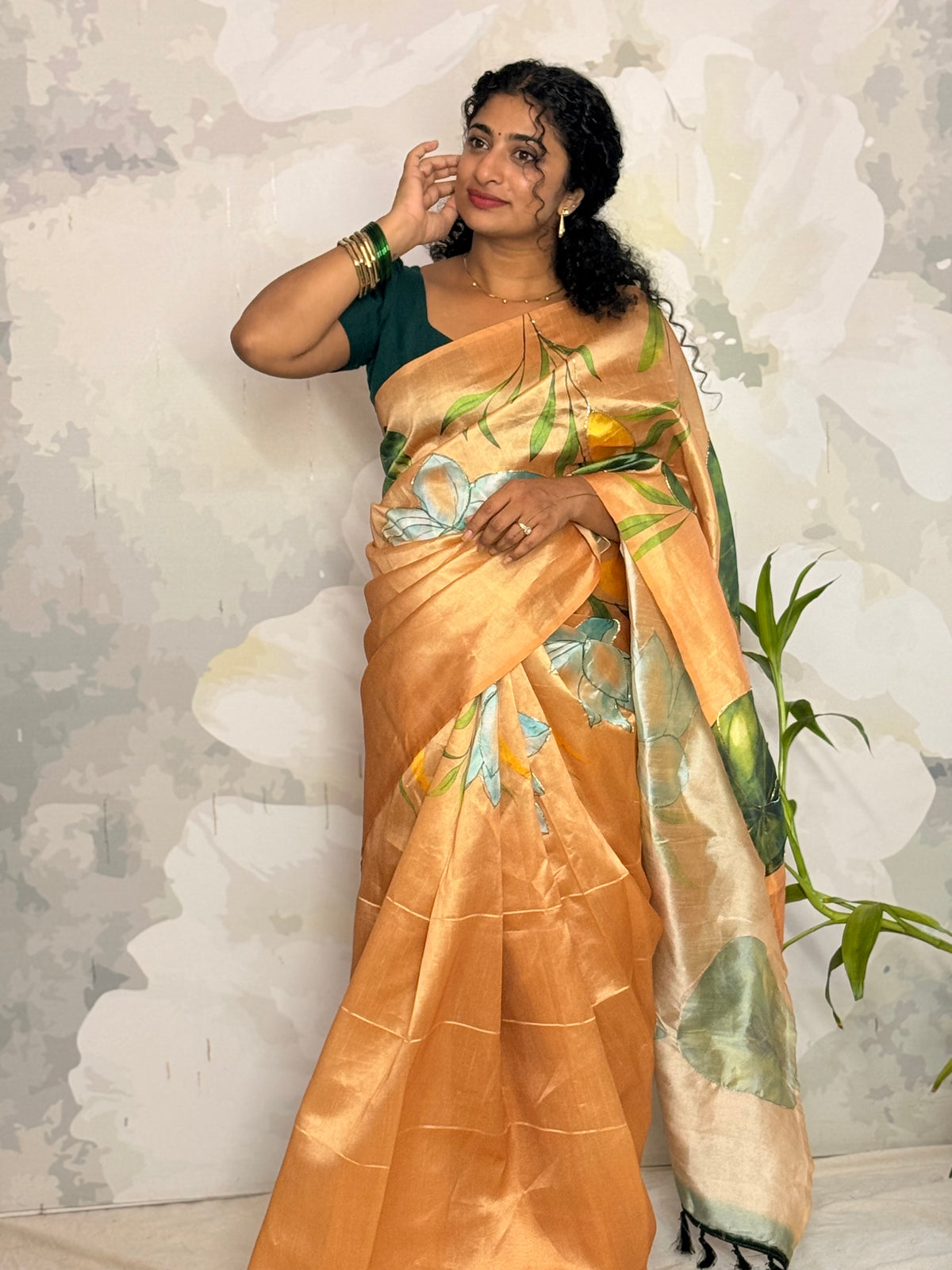 Semi Golden Lotus Saree