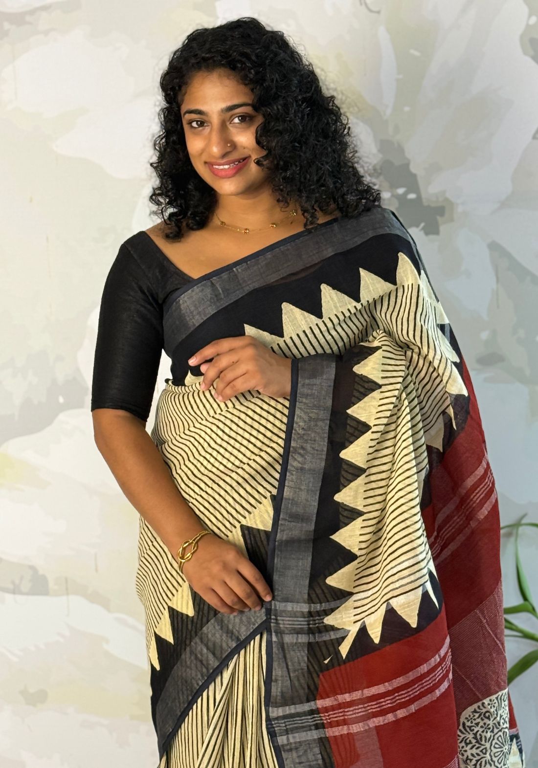 Terra cotton linen saree