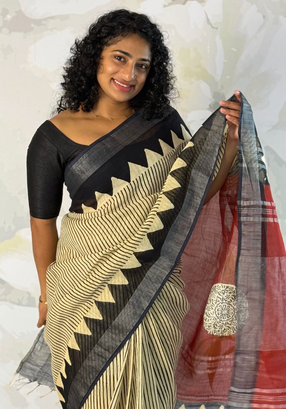 Terra cotton linen saree