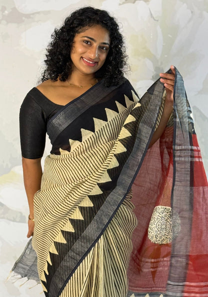 Terra cotton linen saree
