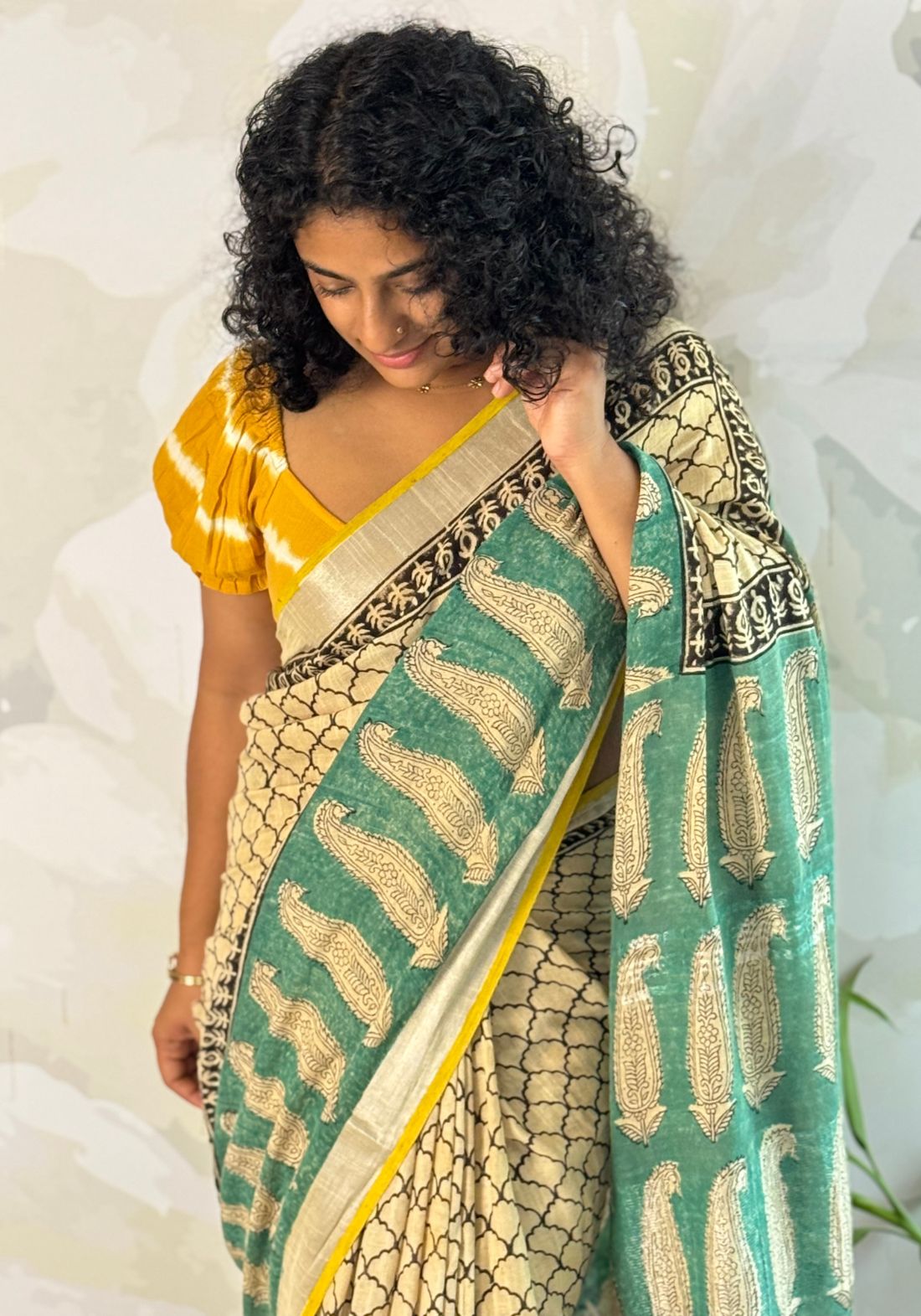 Terra cotton linen saree