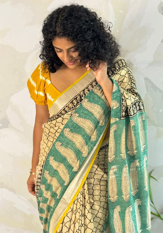 Terra cotton linen saree