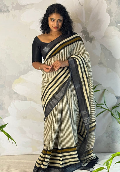 Terra cotton linen saree