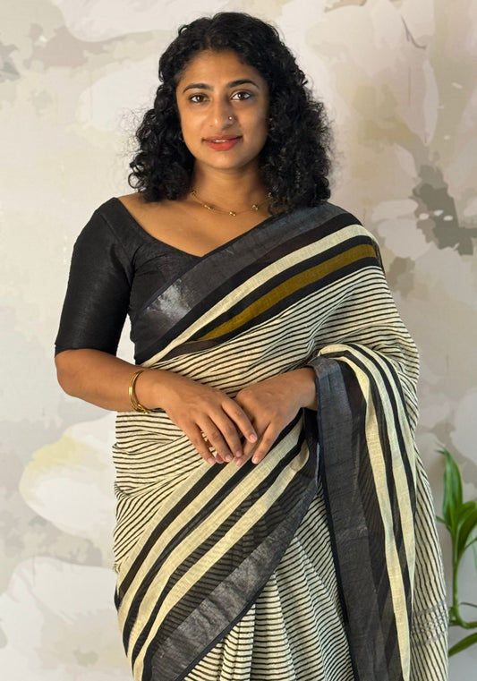 Terra cotton linen saree