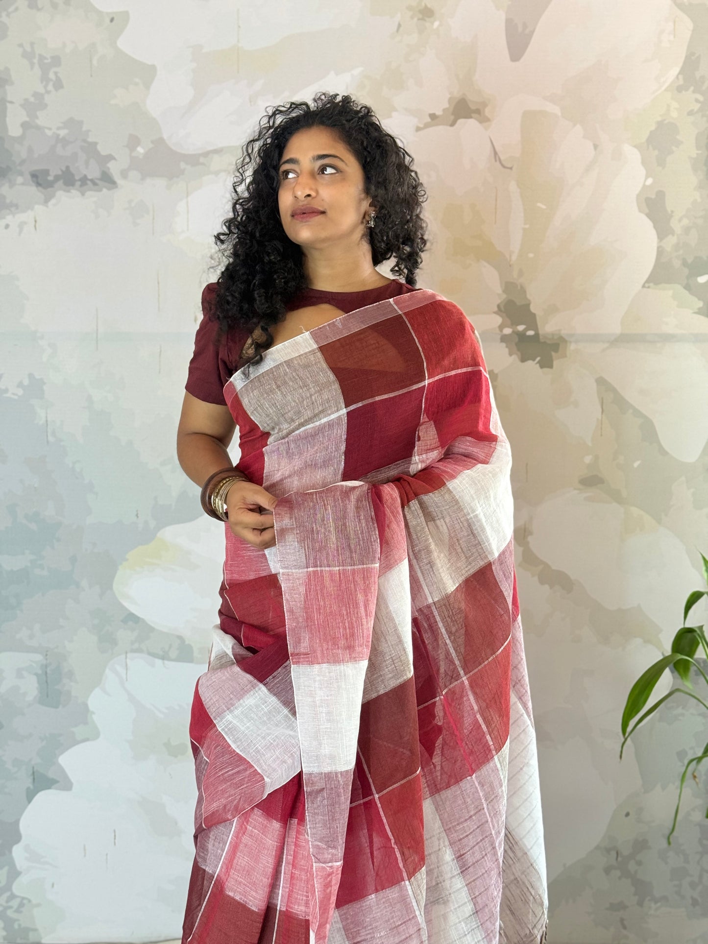 Check Linen Saree