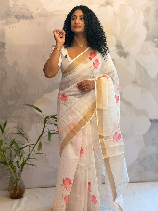 Semi linen lotus saree