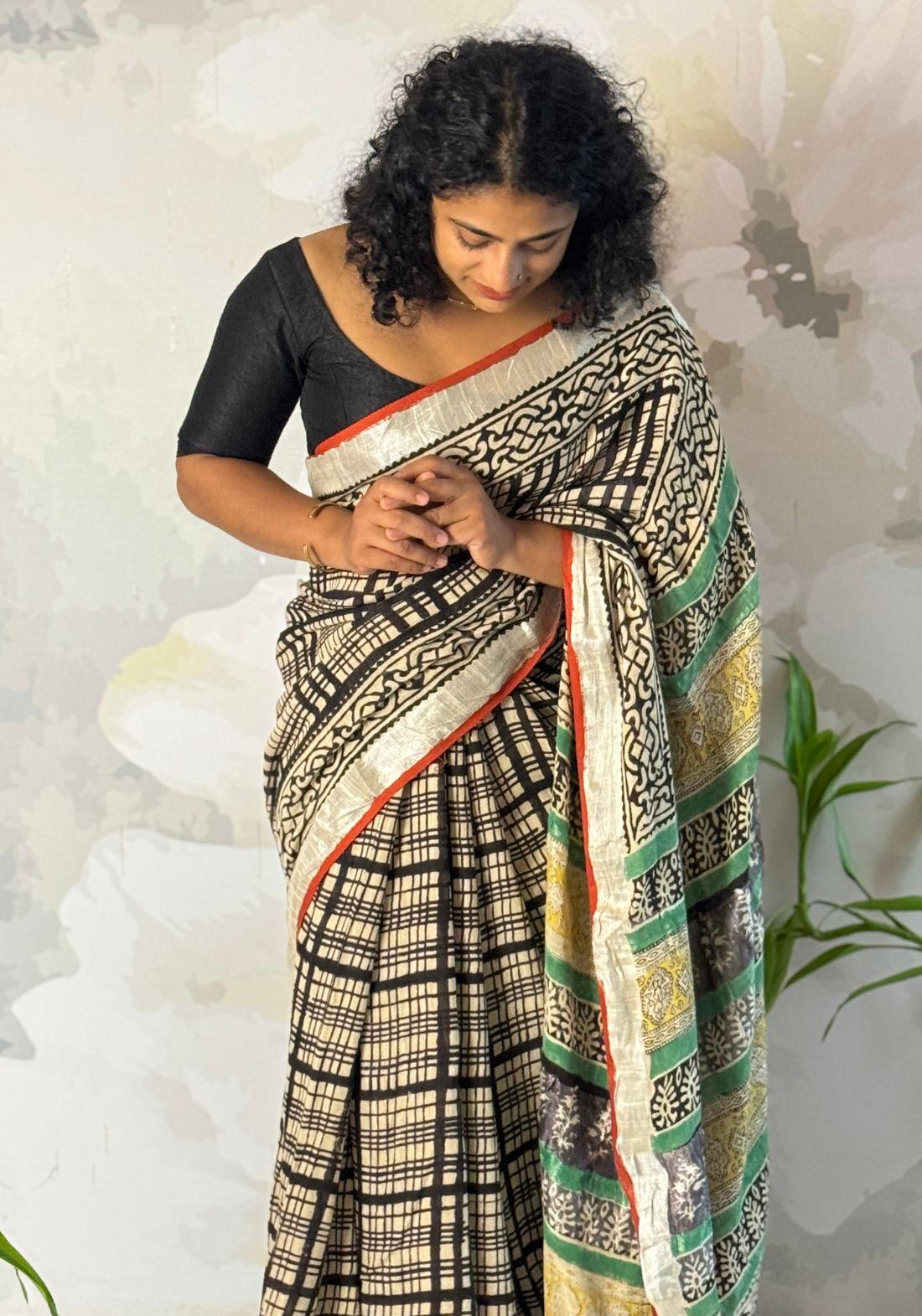 Terra cotton linen saree