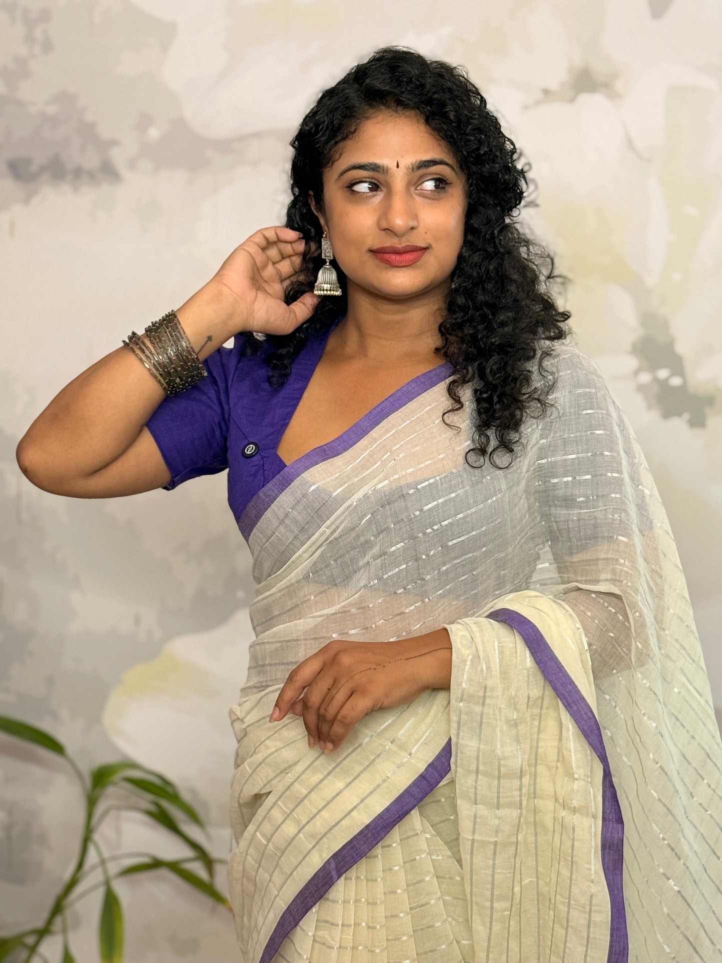 Mul Mul Silver zari saree