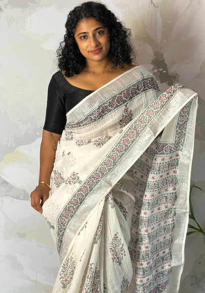 Terra cotton linen saree