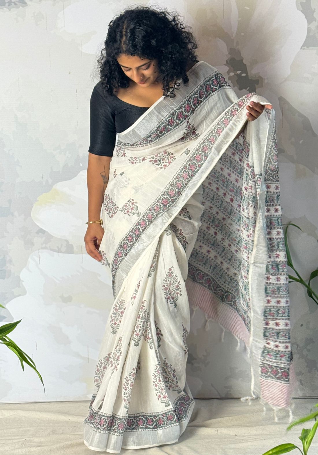 Terra cotton linen saree