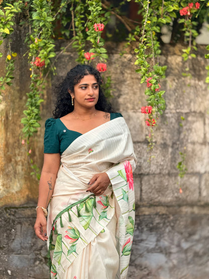 Semi Tussar Lotus saree