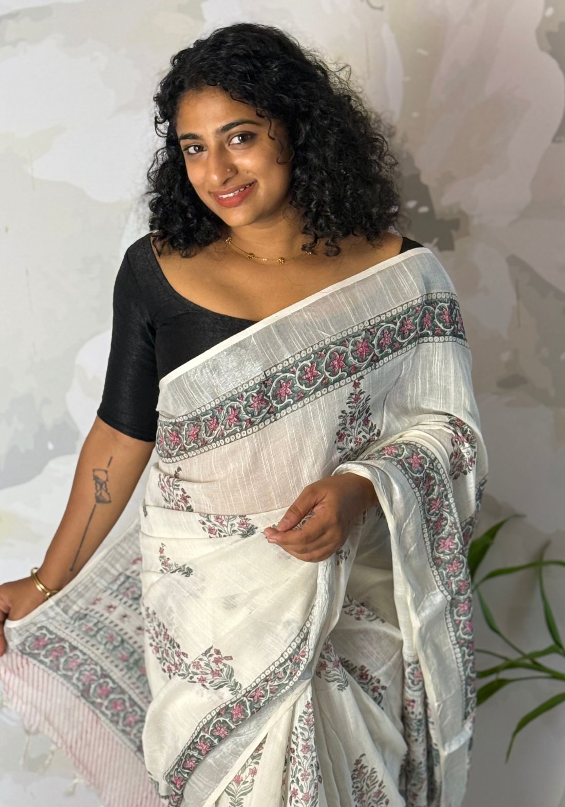 Terra cotton linen saree